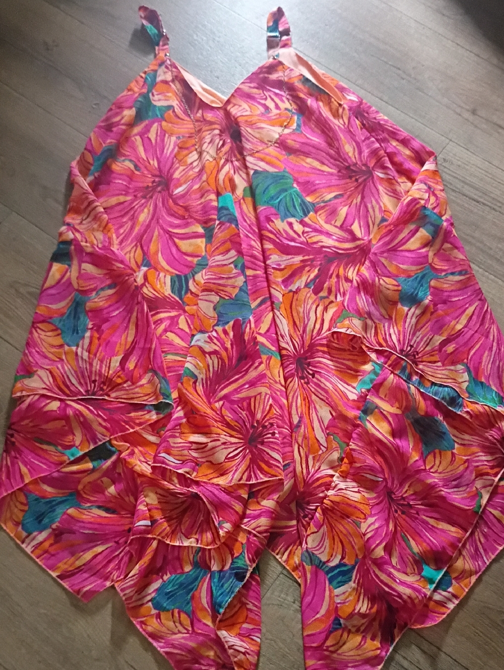 Tropical-Print Handkerchief Hem Dress